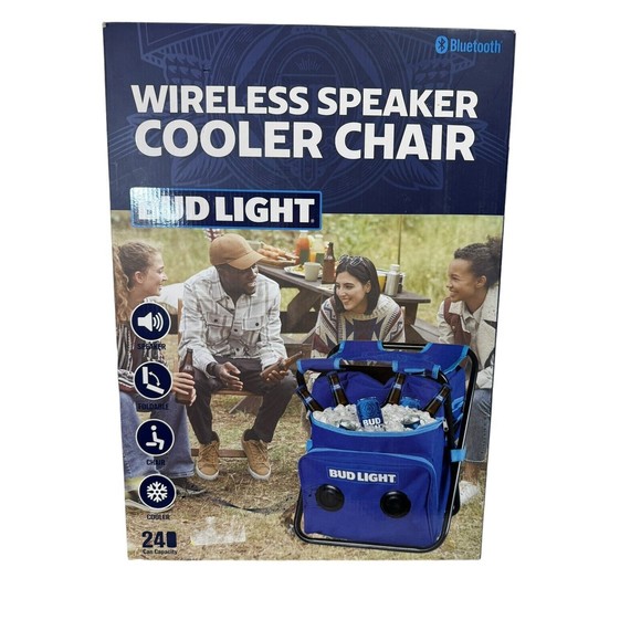 Bud Light Folding Chair Cooler Speaker Combo Blue Bluetooth Wireless Speaker - Picture 3 of 5
